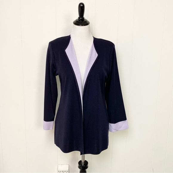 Misook Sweaters - Exclusively Misook Open Cardigan Blazer Women's Navy Blue Light Purple Size S*